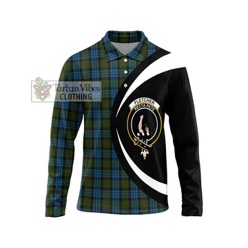 Fletcher of Dunans Tartan Long Sleeve Polo Shirt with Family Crest Circle Style