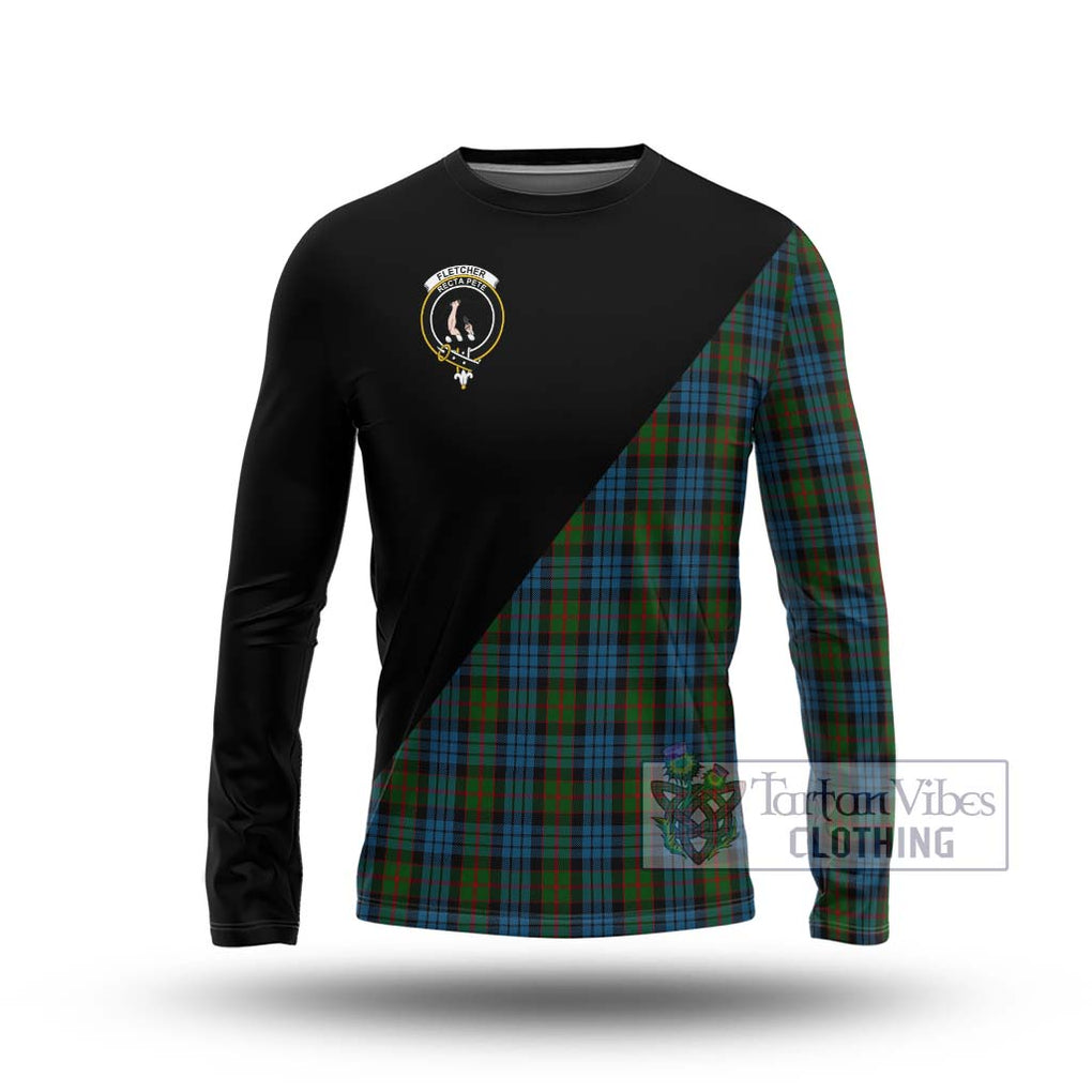 Fletcher of Dunans Tartan Long Sleeve T-Shirt with Family Crest and Military Logo Style Unisex - Tartanvibesclothing Shop