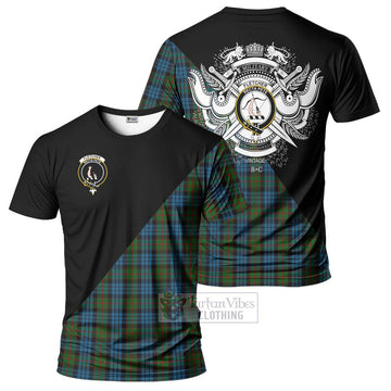 Fletcher of Dunans Tartan T-Shirt with Family Crest and Military Logo Style