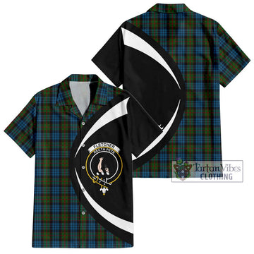 Fletcher of Dunans Tartan Short Sleeve Button Up with Family Crest Circle Style