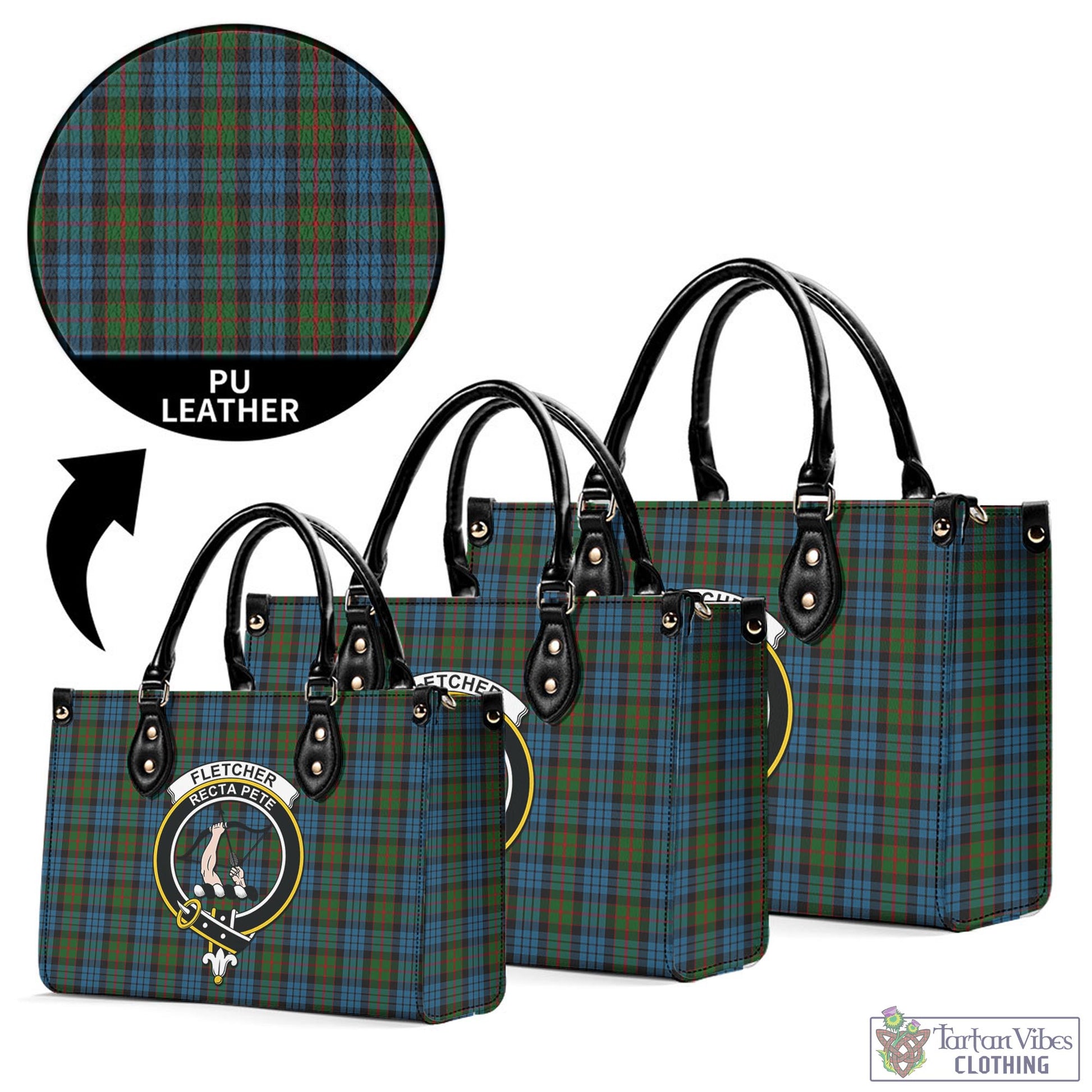 Tartan Vibes Clothing Fletcher of Dunans Tartan Luxury Leather Handbags with Family Crest