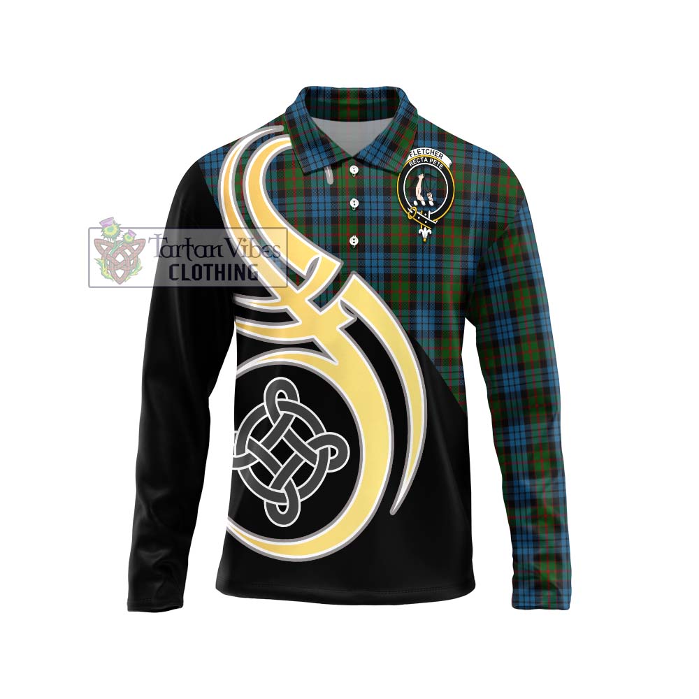 Fletcher of Dunans Tartan Long Sleeve Polo Shirt with Family Crest and Celtic Symbol Style Unisex - Tartan Vibes Clothing