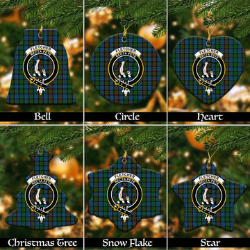 Fletcher of Dunans Tartan Christmas Ceramic Ornaments with Family Crest