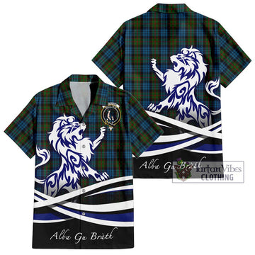 Fletcher of Dunans Tartan Short Sleeve Button Shirt with Alba Gu Brath Regal Lion Emblem