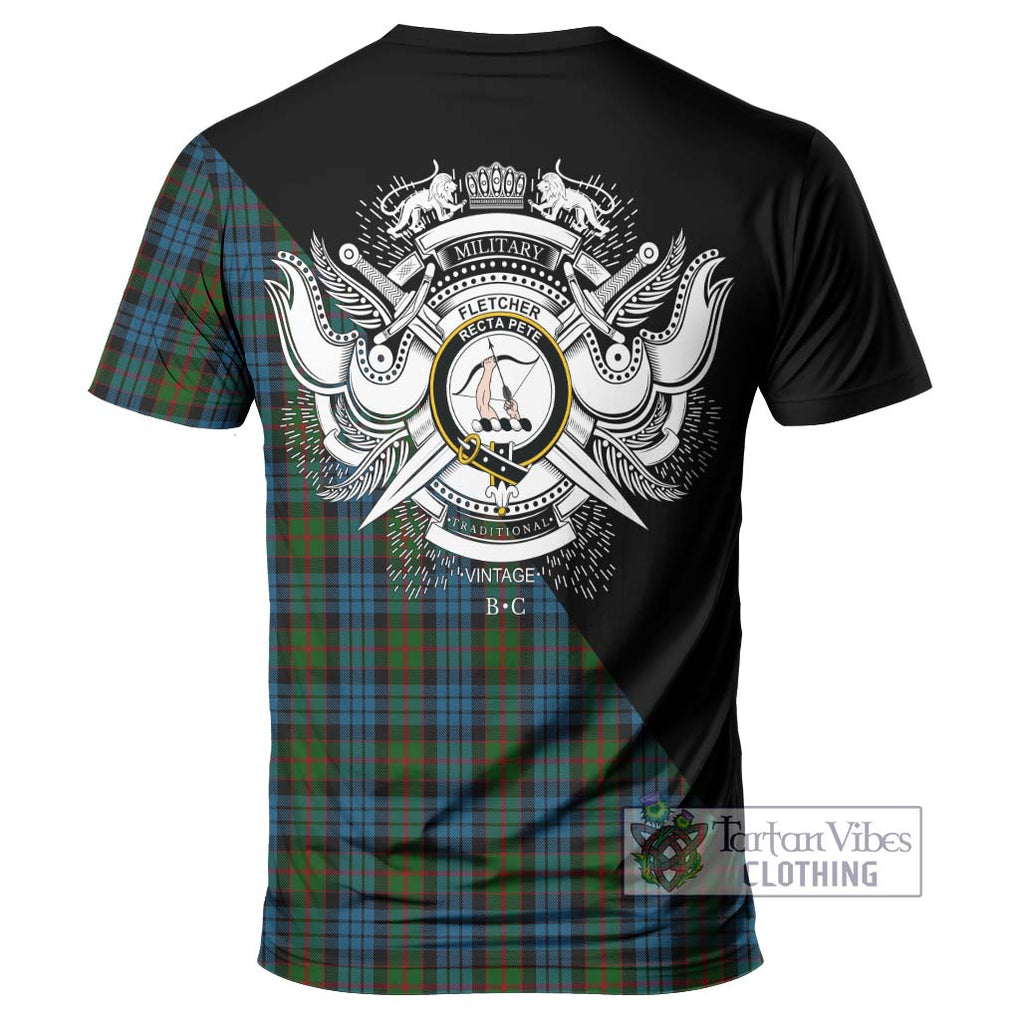 Fletcher of Dunans Tartan T-Shirt with Family Crest and Military Logo Style - Tartanvibesclothing Shop