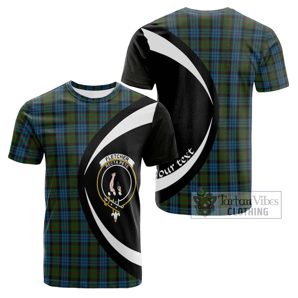 Tartan Vibes Clothing Fletcher of Dunans Tartan Cotton T-shirt with Family Crest Circle Style