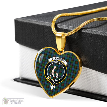 Fletcher of Dunans Tartan Heart Necklace with Family Crest