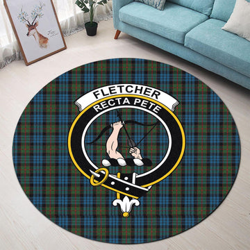 Fletcher of Dunans Tartan Round Rug with Family Crest