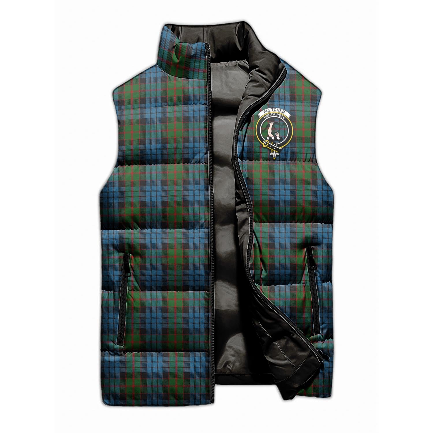 Fletcher of Dunans Tartan Sleeveless Puffer Jacket with Family Crest - Tartanvibesclothing