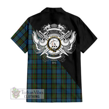 Fletcher of Dunans Tartan Short Sleeve Button Shirt with Family Crest and Military Logo Style