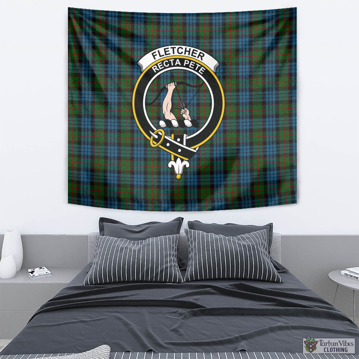 Tartan Vibes Clothing Fletcher of Dunans Tartan Tapestry Wall Hanging and Home Decor for Room with Family Crest