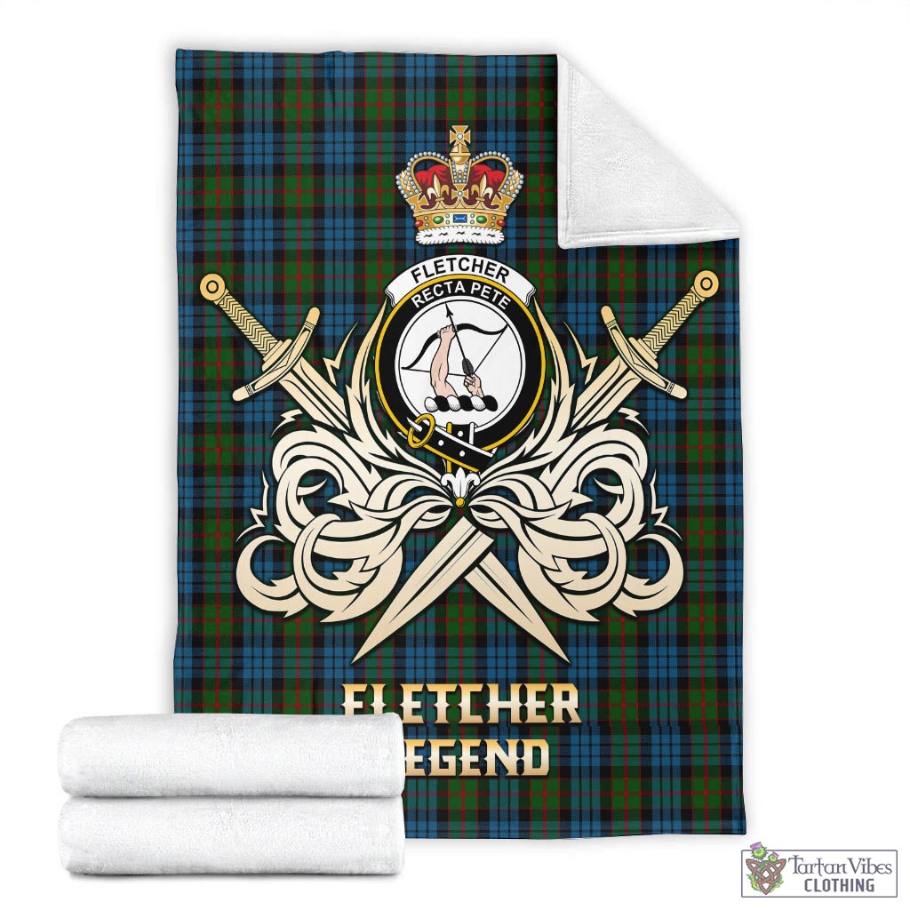 Tartan Vibes Clothing Fletcher of Dunans Tartan Blanket with Clan Crest and the Golden Sword of Courageous Legacy