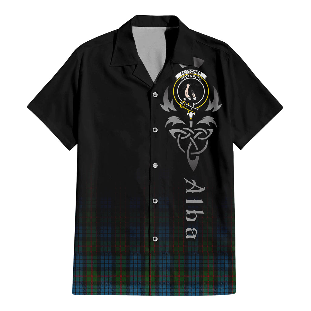 Tartan Vibes Clothing Fletcher of Dunans Tartan Short Sleeve Button Up Featuring Alba Gu Brath Family Crest Celtic Inspired