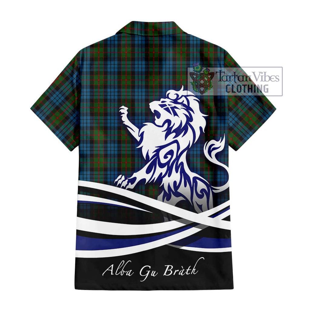 Fletcher of Dunans Tartan Short Sleeve Button Shirt with Alba Gu Brath Regal Lion Emblem - Tartanvibesclothing Shop