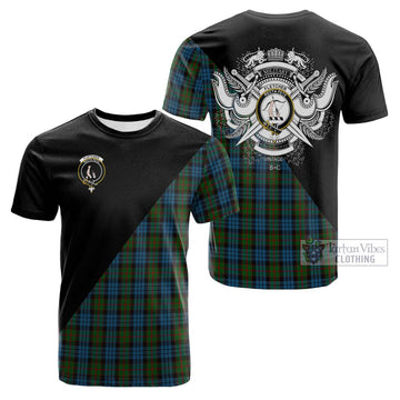 Fletcher of Dunans Tartan Cotton T-shirt with Family Crest and Military Logo Style