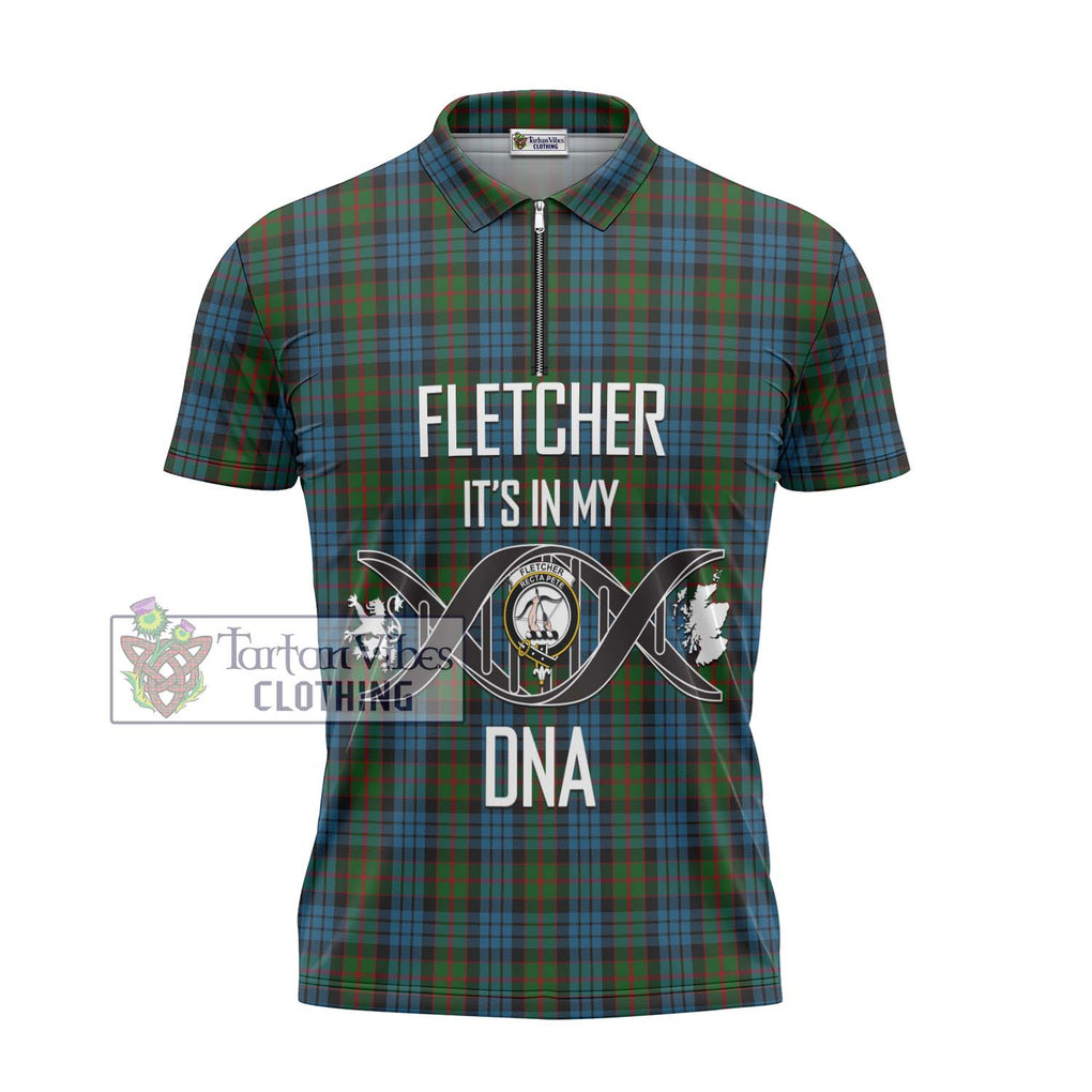 Fletcher of Dunans Tartan Zipper Polo Shirt with Family Crest DNA In Me Style - Tartanvibesclothing Shop