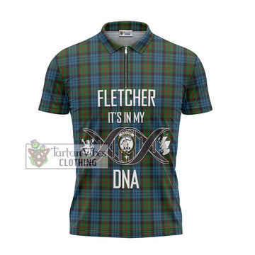 Fletcher of Dunans Tartan Zipper Polo Shirt with Family Crest DNA In Me Style