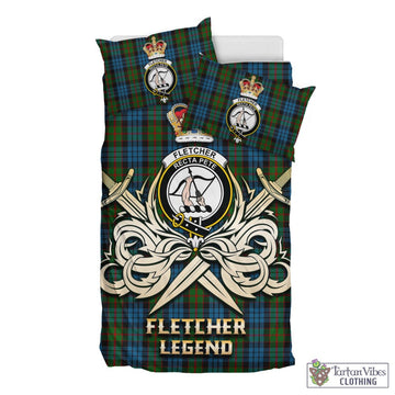 Fletcher of Dunans Tartan Bedding Set with Clan Crest and the Golden Sword of Courageous Legacy