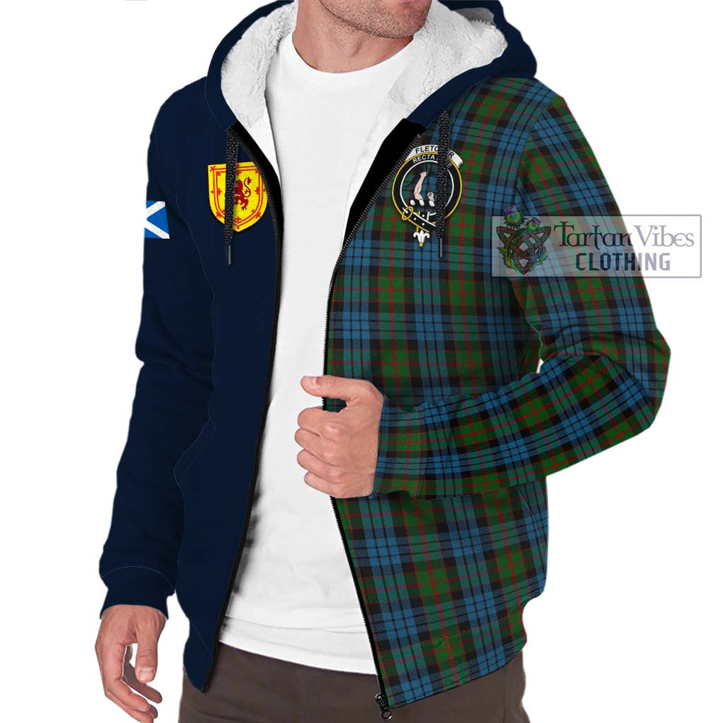 Tartan Vibes Clothing Fletcher of Dunans Tartan Sherpa Hoodie with Scottish Lion Royal Arm Half Style