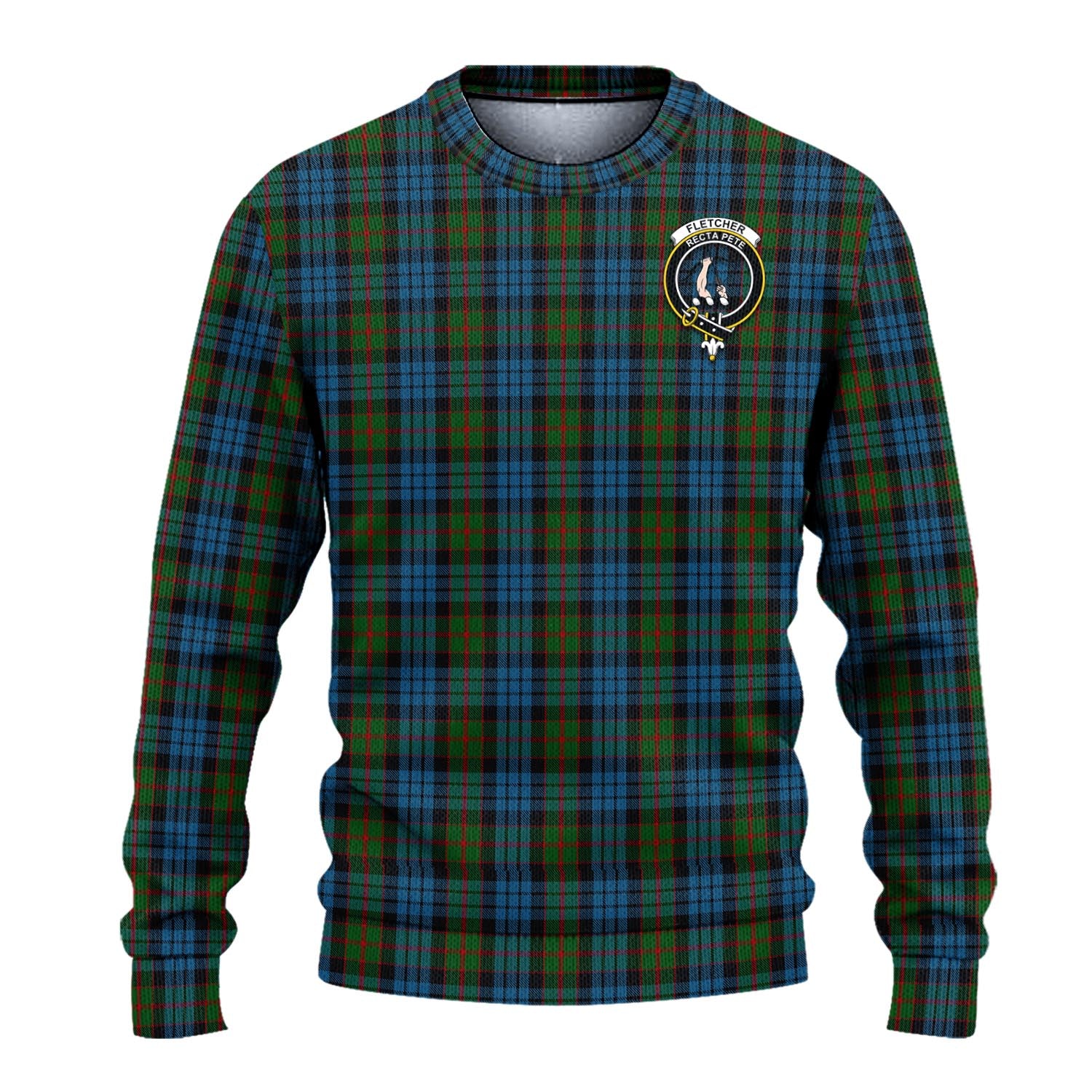 Fletcher of Dunans Tartan Knitted Sweater with Family Crest - Tartanvibesclothing