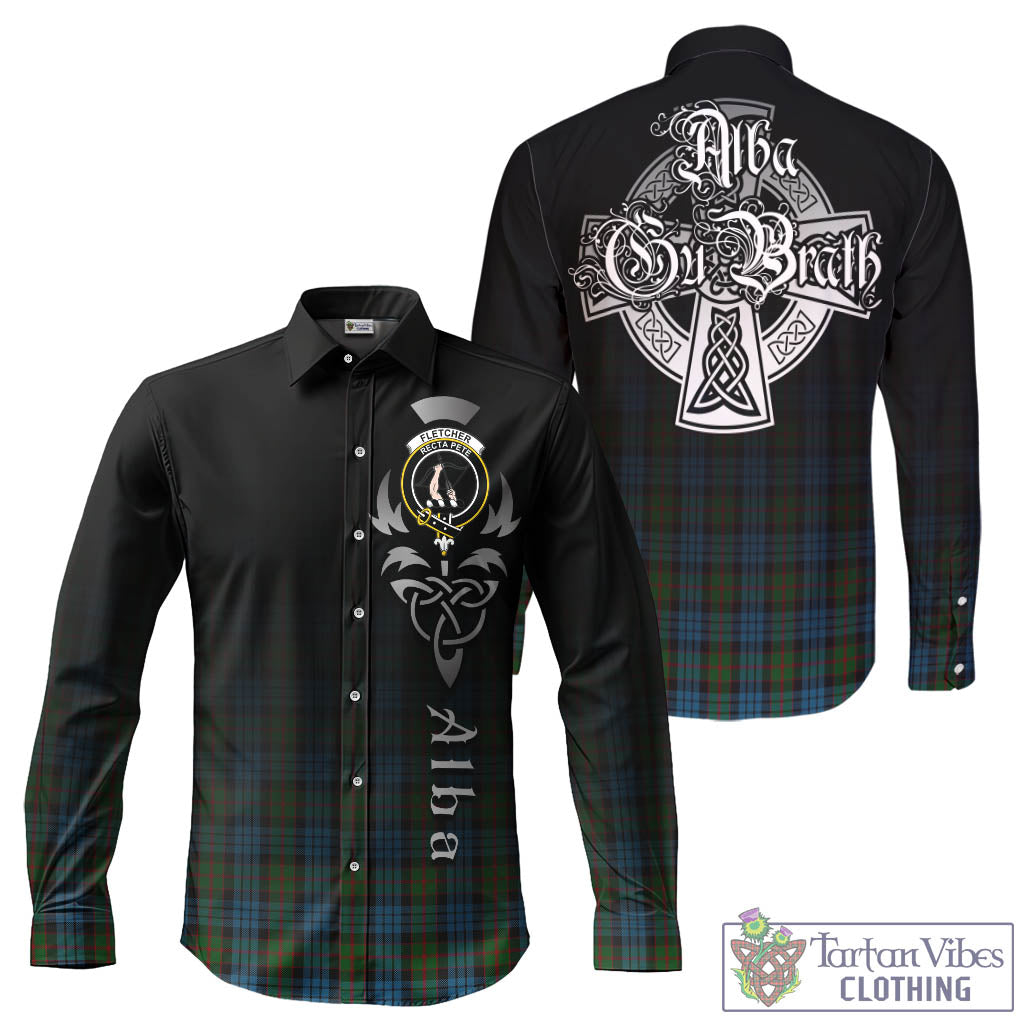 Tartan Vibes Clothing Fletcher of Dunans Tartan Long Sleeve Button Up Featuring Alba Gu Brath Family Crest Celtic Inspired