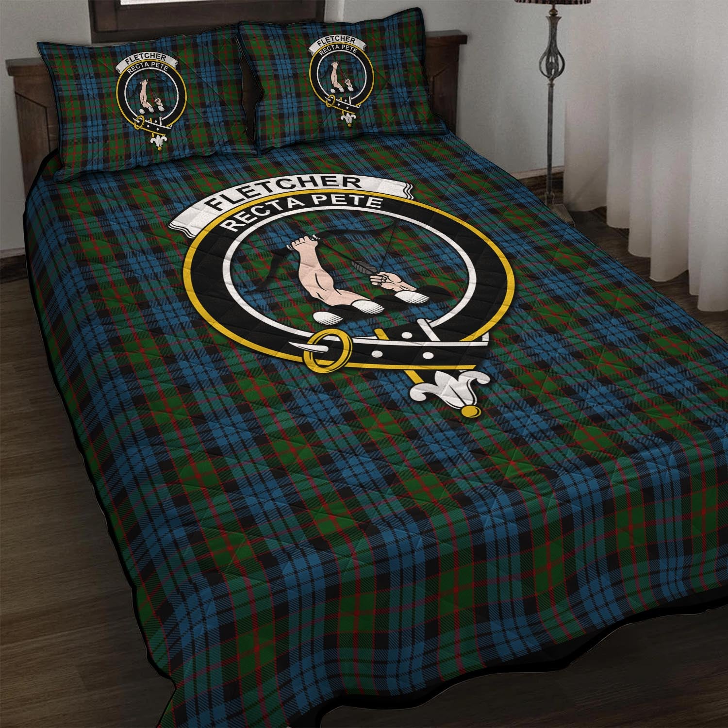 Fletcher of Dunans Tartan Quilt Bed Set with Family Crest - Tartan Vibes Clothing