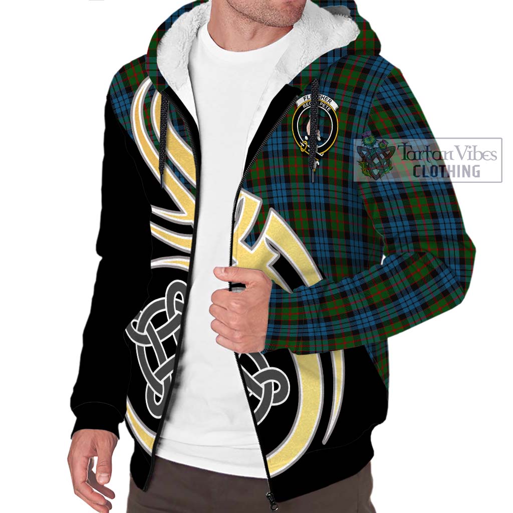 Fletcher of Dunans Tartan Sherpa Hoodie with Family Crest and Celtic Symbol Style - Tartan Vibes Clothing