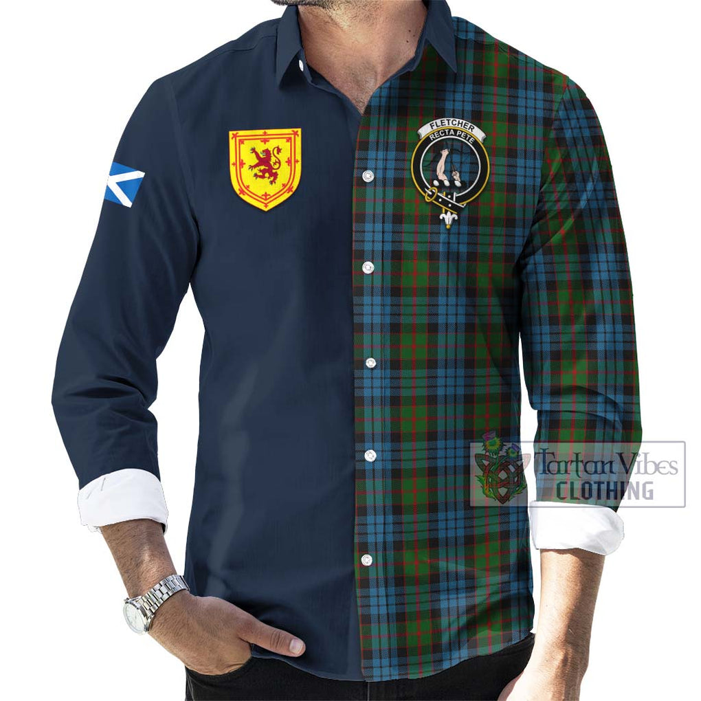 Tartan Vibes Clothing Fletcher of Dunans Tartan Long Sleeve Button Shirt with Scottish Lion Royal Arm Half Style