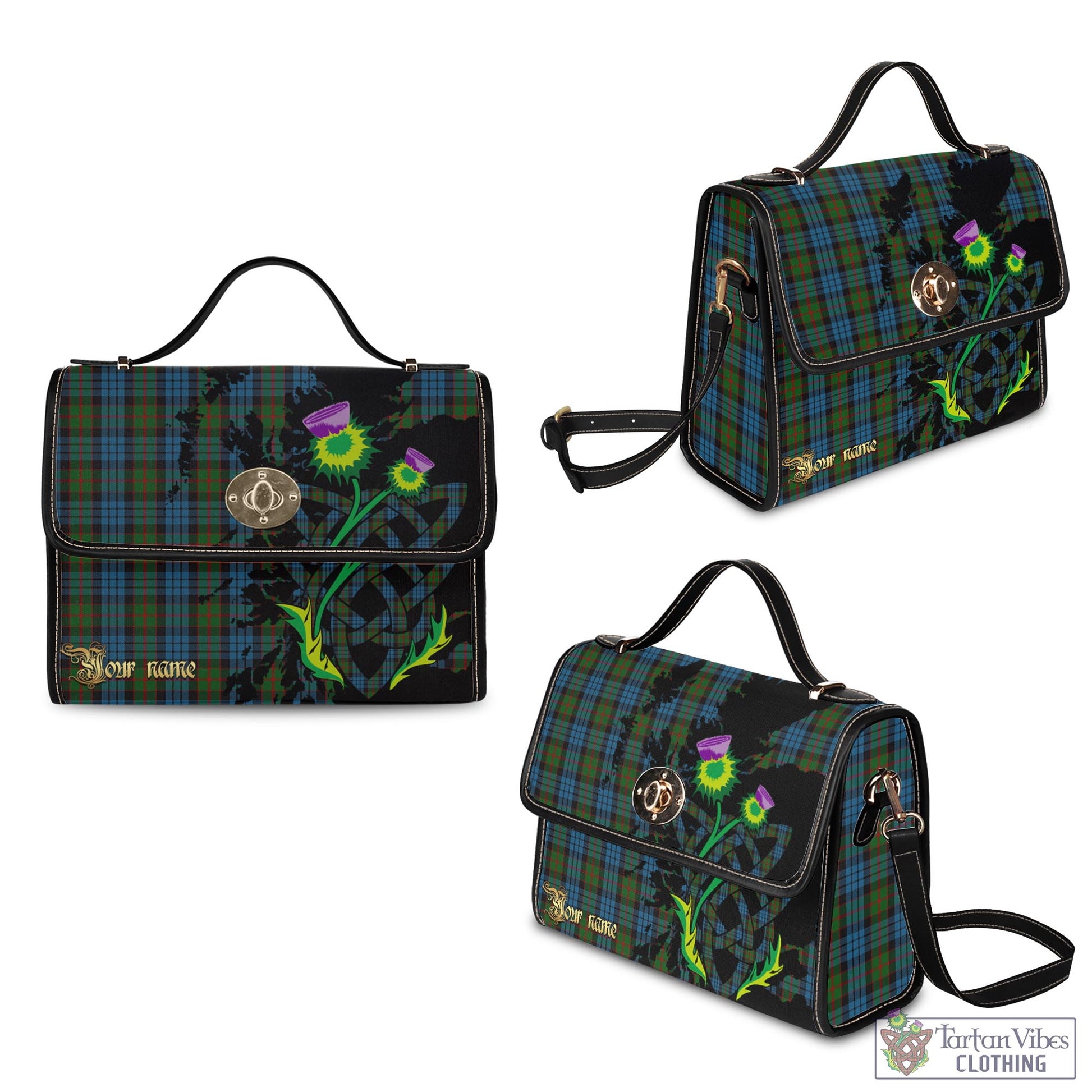 Tartan Vibes Clothing Fletcher of Dunans Tartan Waterproof Canvas Bag with Scotland Map and Thistle Celtic Accents