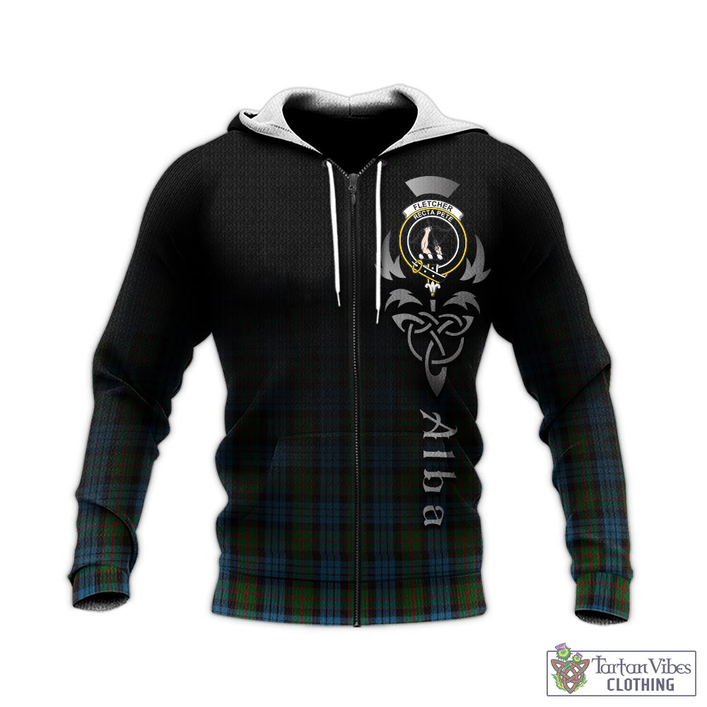 Tartan Vibes Clothing Fletcher of Dunans Tartan Knitted Hoodie Featuring Alba Gu Brath Family Crest Celtic Inspired