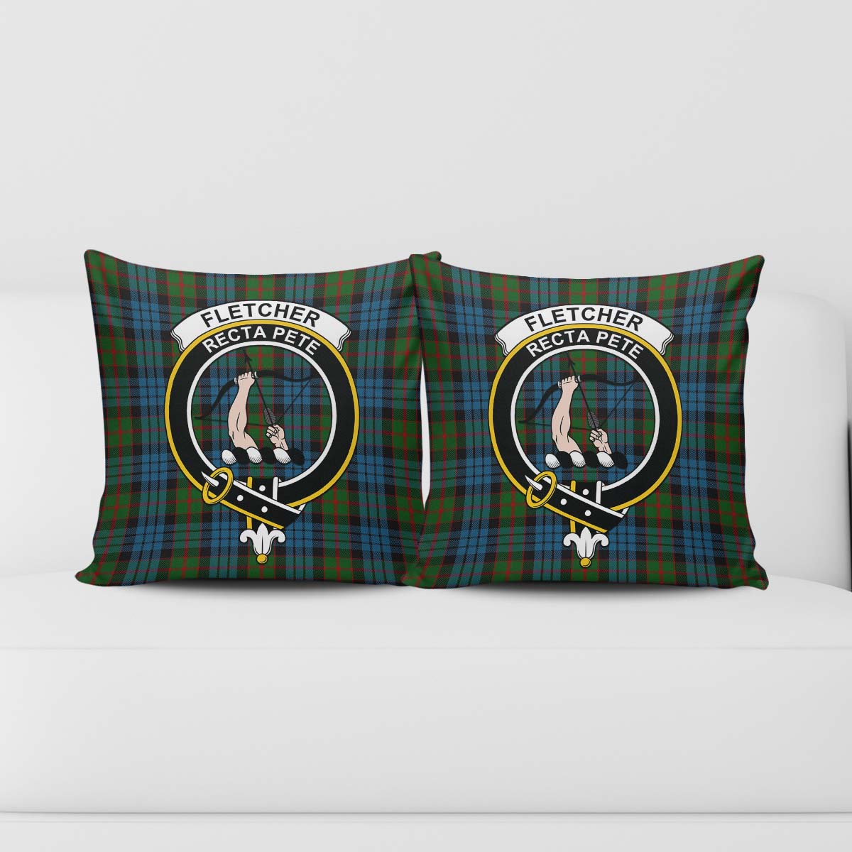 Fletcher of Dunans Tartan Pillow Cover with Family Crest - Tartanvibesclothing