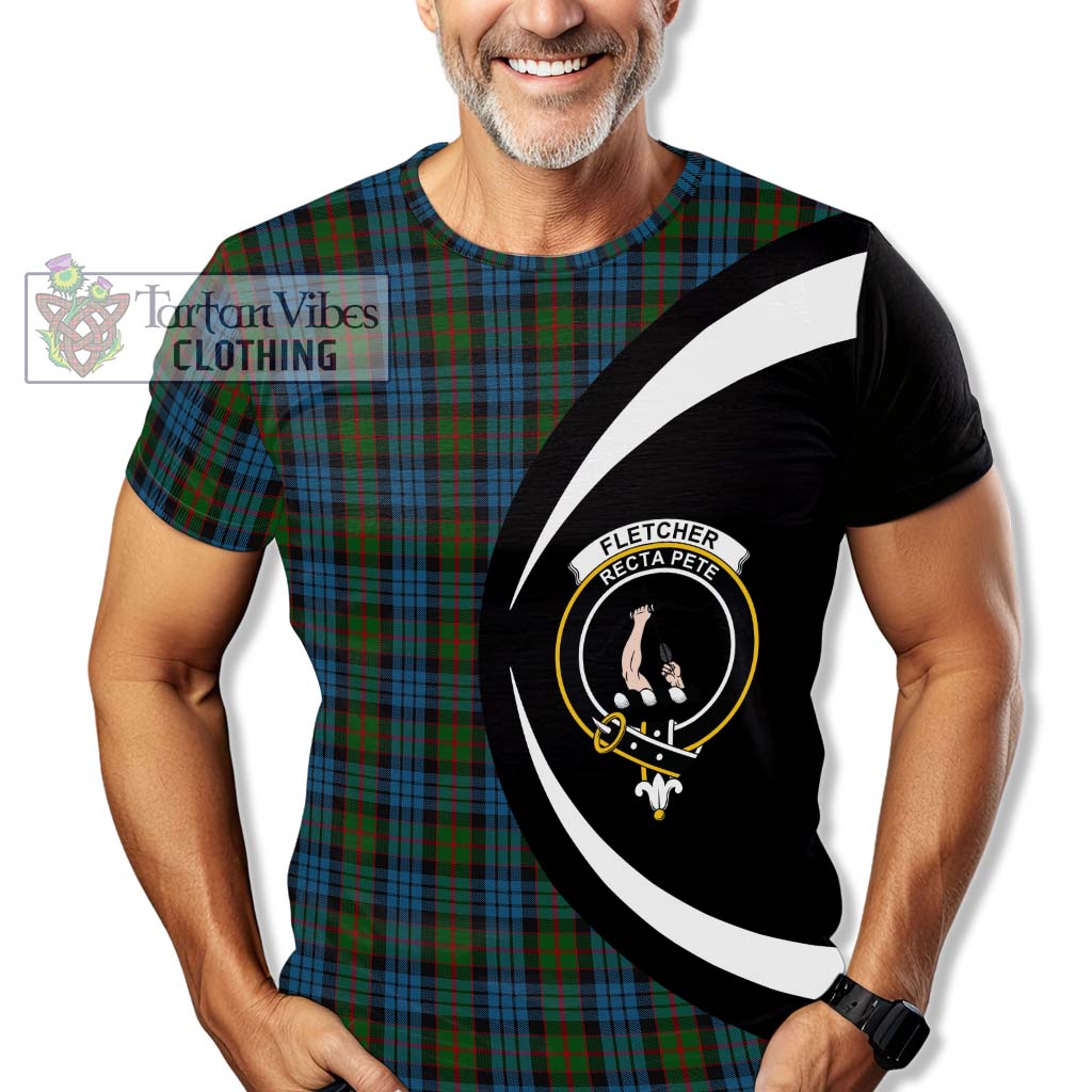 Tartan Vibes Clothing Fletcher of Dunans Tartan T-Shirt with Family Crest Circle Style