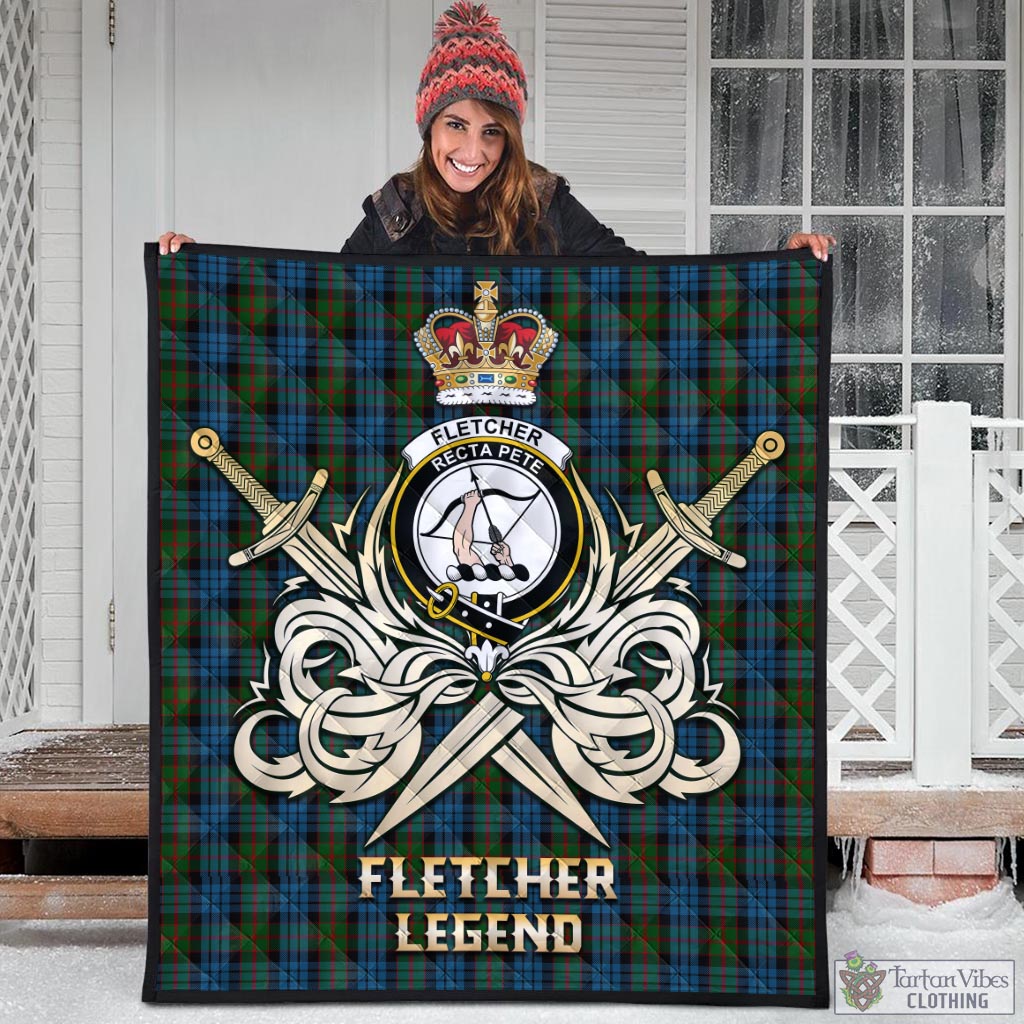 Tartan Vibes Clothing Fletcher of Dunans Tartan Quilt with Clan Crest and the Golden Sword of Courageous Legacy