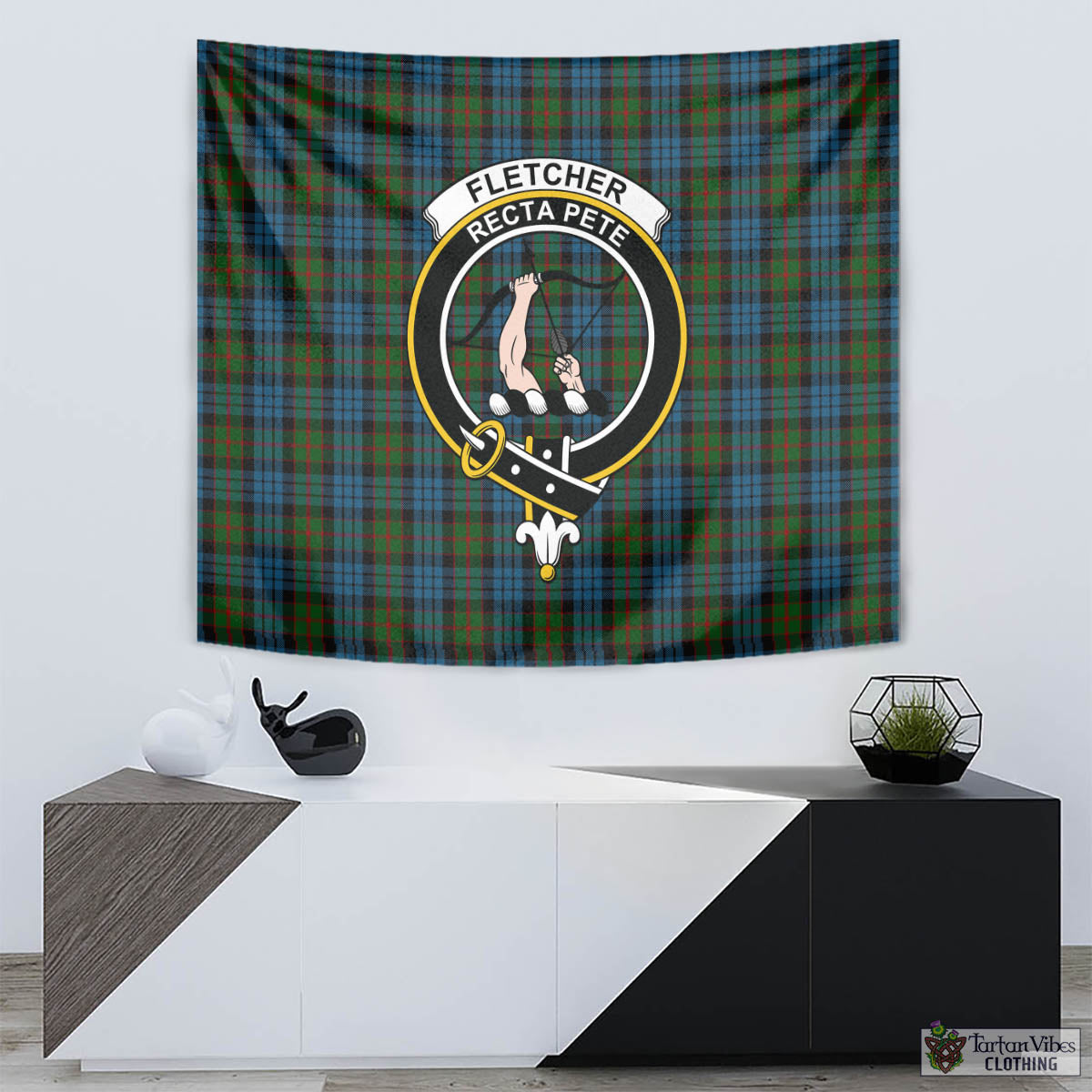 Tartan Vibes Clothing Fletcher of Dunans Tartan Tapestry Wall Hanging and Home Decor for Room with Family Crest