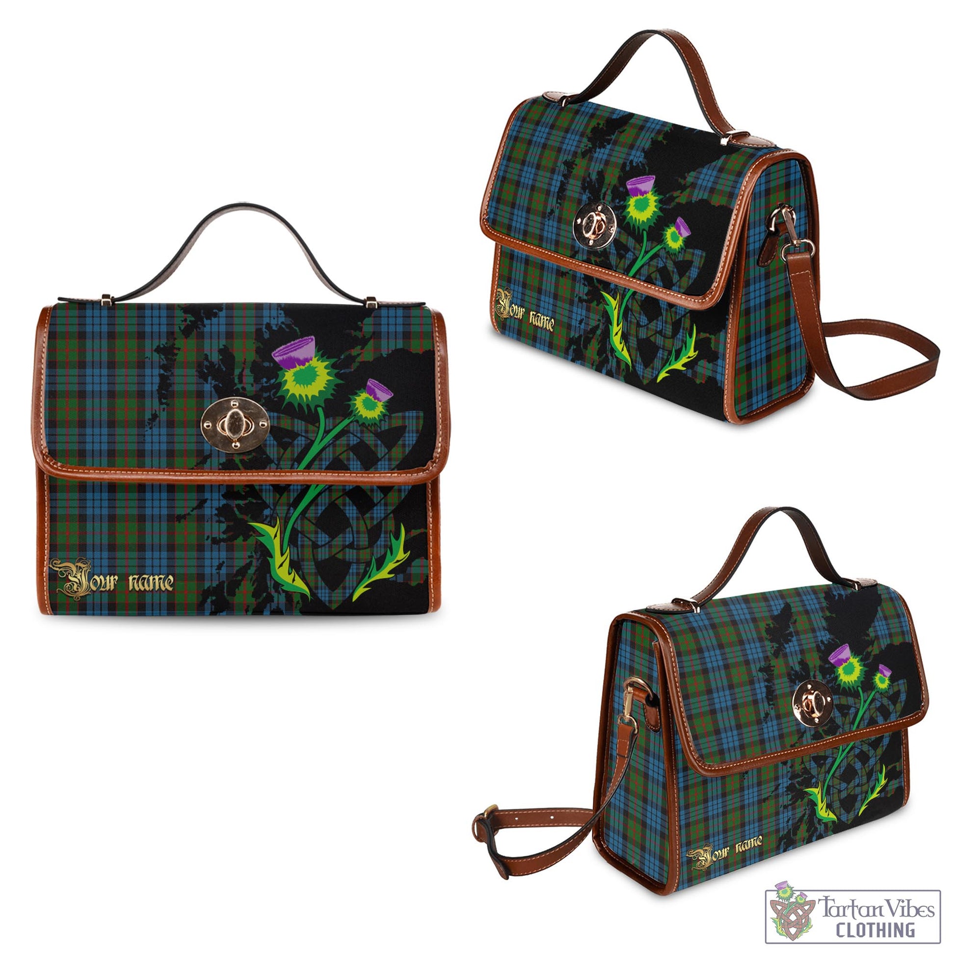 Tartan Vibes Clothing Fletcher of Dunans Tartan Waterproof Canvas Bag with Scotland Map and Thistle Celtic Accents