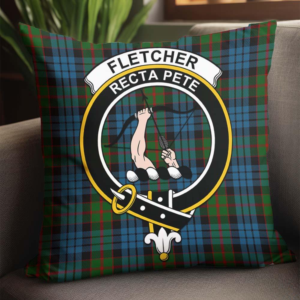 Fletcher of Dunans Tartan Pillow Cover with Family Crest - Tartanvibesclothing