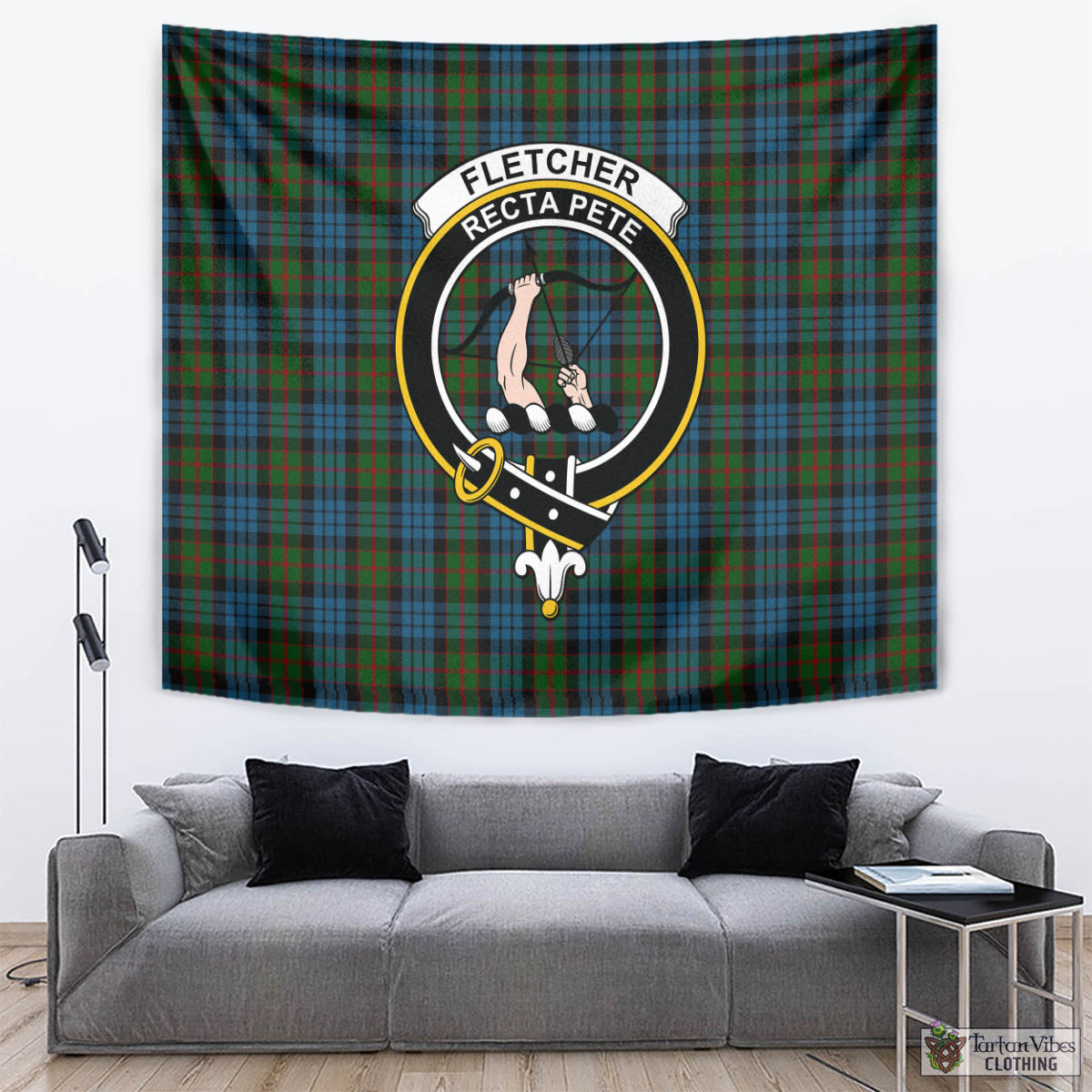 Tartan Vibes Clothing Fletcher of Dunans Tartan Tapestry Wall Hanging and Home Decor for Room with Family Crest