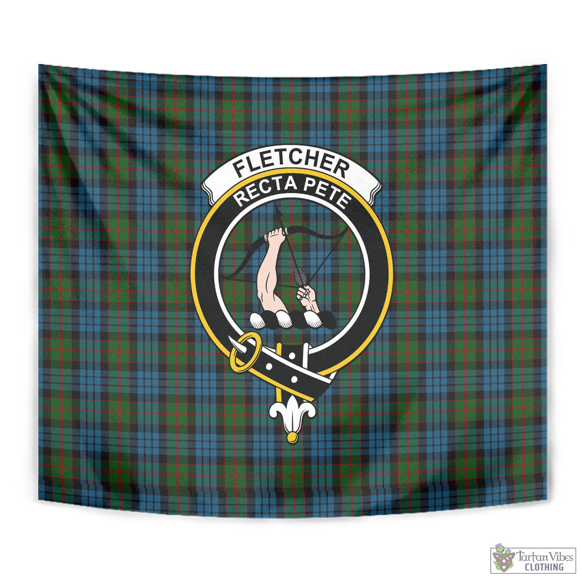 Tartan Vibes Clothing Fletcher of Dunans Tartan Tapestry Wall Hanging and Home Decor for Room with Family Crest