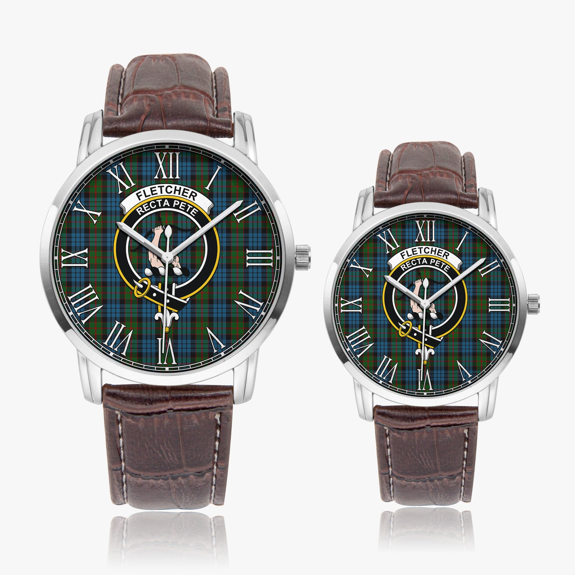 Fletcher of Dunans Tartan Family Crest Leather Strap Quartz Watch - Tartanvibesclothing