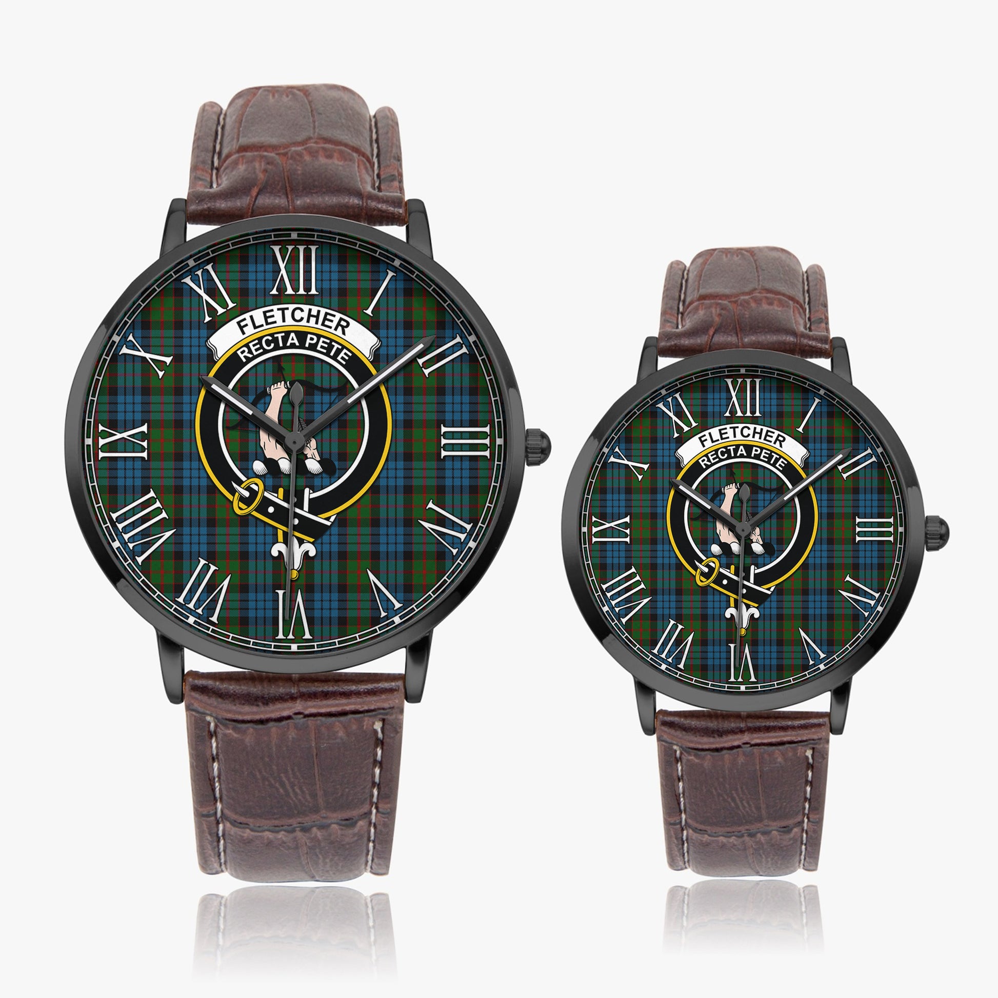 Fletcher of Dunans Tartan Family Crest Leather Strap Quartz Watch - Tartanvibesclothing