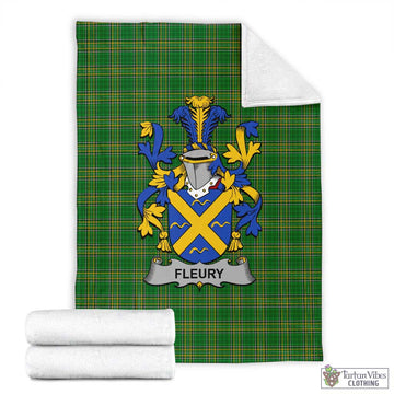 Fleury Irish Clan Tartan Blanket with Coat of Arms X-Large 59 x 79 inches 150 x 200 cm - Tartan Vibes Clothing