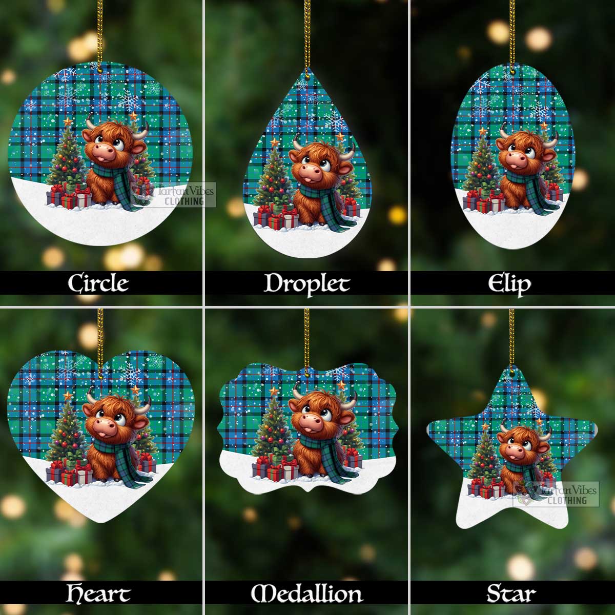 Tartan Vibes Clothing Flower Of Scotland Tartan Christmas Aluminium Ornament with Adorable Highland Coo