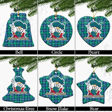 Flower Of Scotland Tartan Christmas Ceramic Ornaments with Scottish Gnome Playing Bagpipes