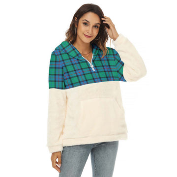 Flower Of Scotland Tartan Women's Borg Fleece Hoodie With Half Zip