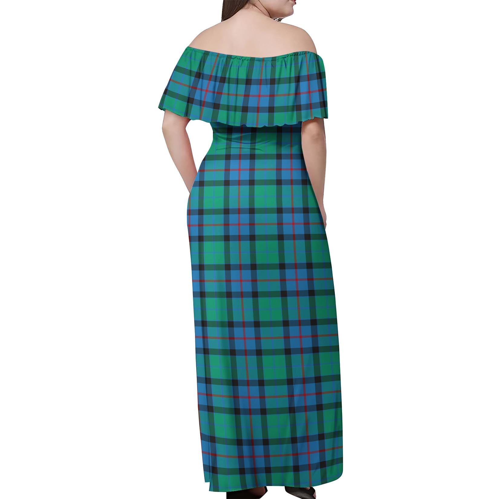 Flower Of Scotland Tartan Off Shoulder Long Dress - Tartanvibesclothing