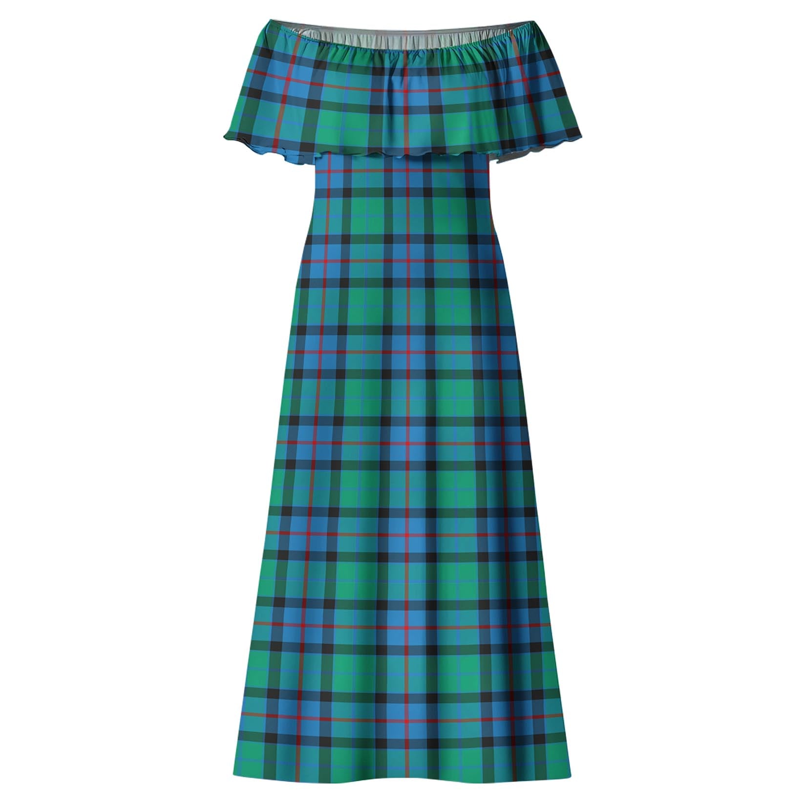 Flower Of Scotland Tartan Off Shoulder Long Dress - Tartanvibesclothing