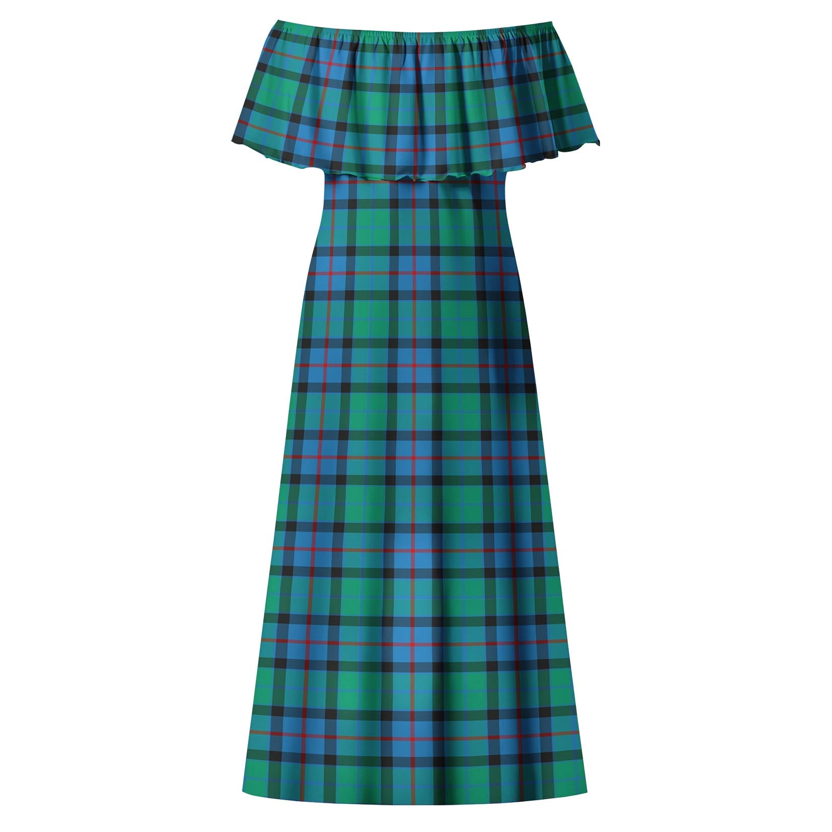 Flower Of Scotland Tartan Off Shoulder Long Dress - Tartanvibesclothing