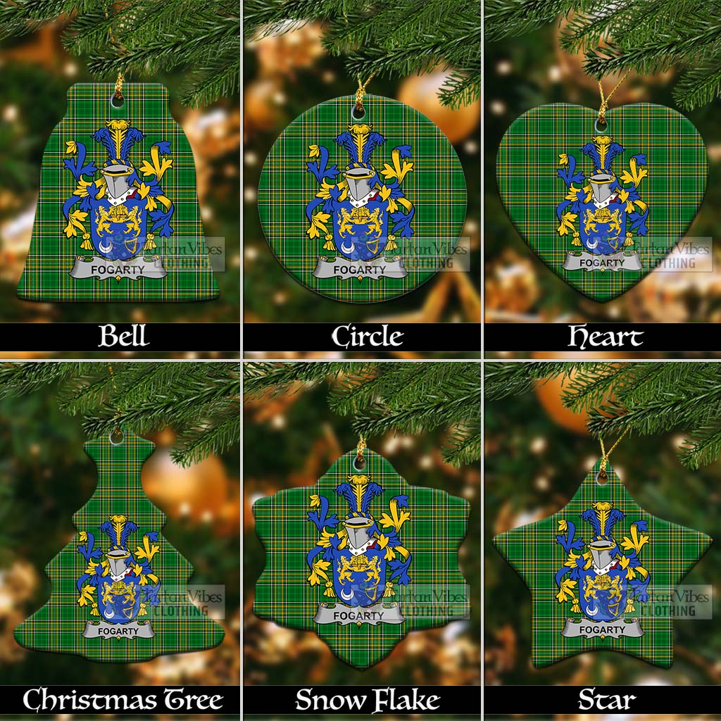 Tartan Vibes Clothing Fogarty Irish Clan Tartan Christmas Ceramic Ornament with Coat of Arms