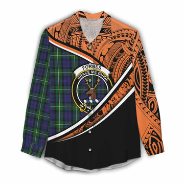 Forbes Crest Tartan Women's Casual Shirt with Polynesian Vibes Style - Orange Version