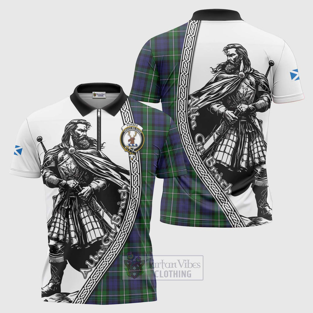 Tartan Vibes Clothing Forbes Tartan Clan Crest Zipper Polo Shirt with Highlander Warrior Celtic Style